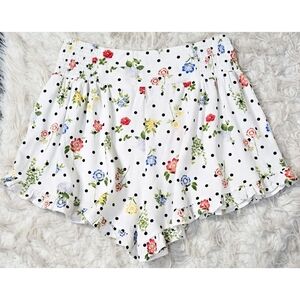 Linen White Polka Dot Floral Shorts  Ruffle Cottagecore Coquette Francesca's